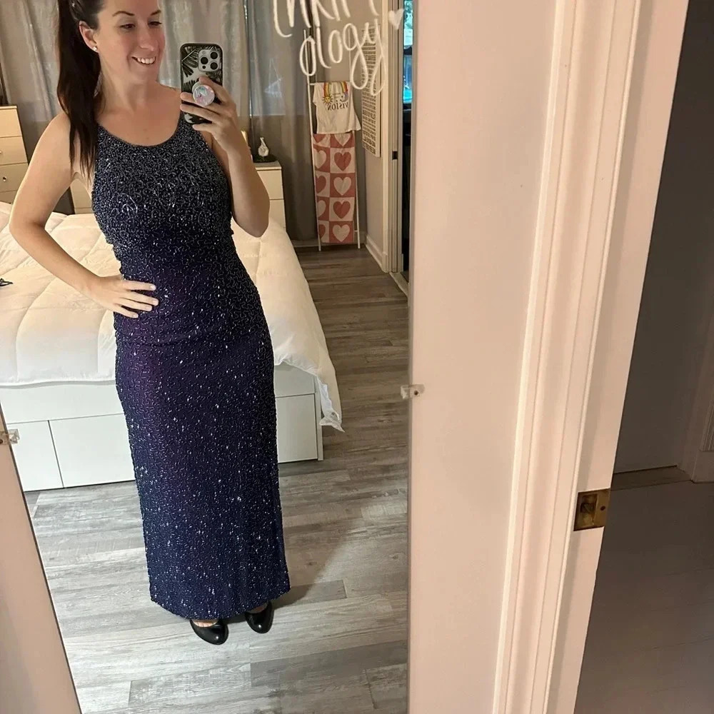 Cache Maxi Gown Dress 100% Silk Slip Beaded Pink Purple Formal 90s Y2K Small - Picture 6 of 17